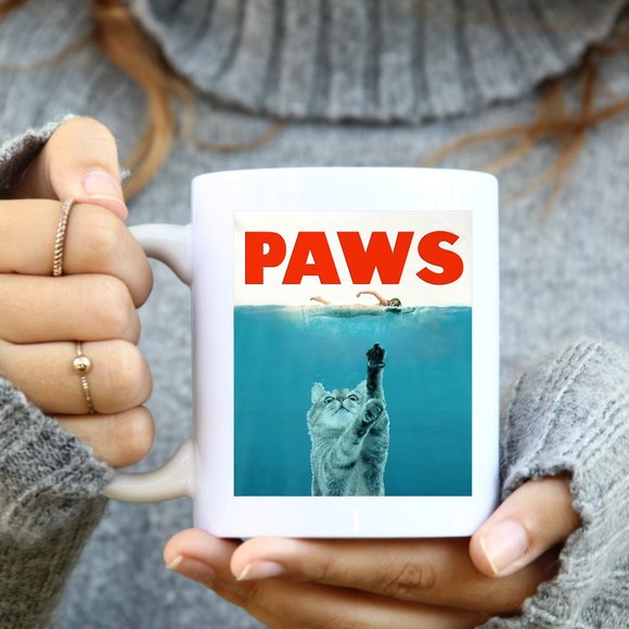 Hand Crafted Other - PAWS Funny Cat Mug, Jaws, Killer Cat, Cat Lover